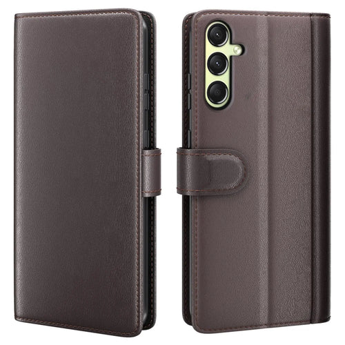 For Samsung Galaxy A16 5G / A16 4G Case Genuine Split Leather Phone Cover with Wallet Stand - Brown - 1
