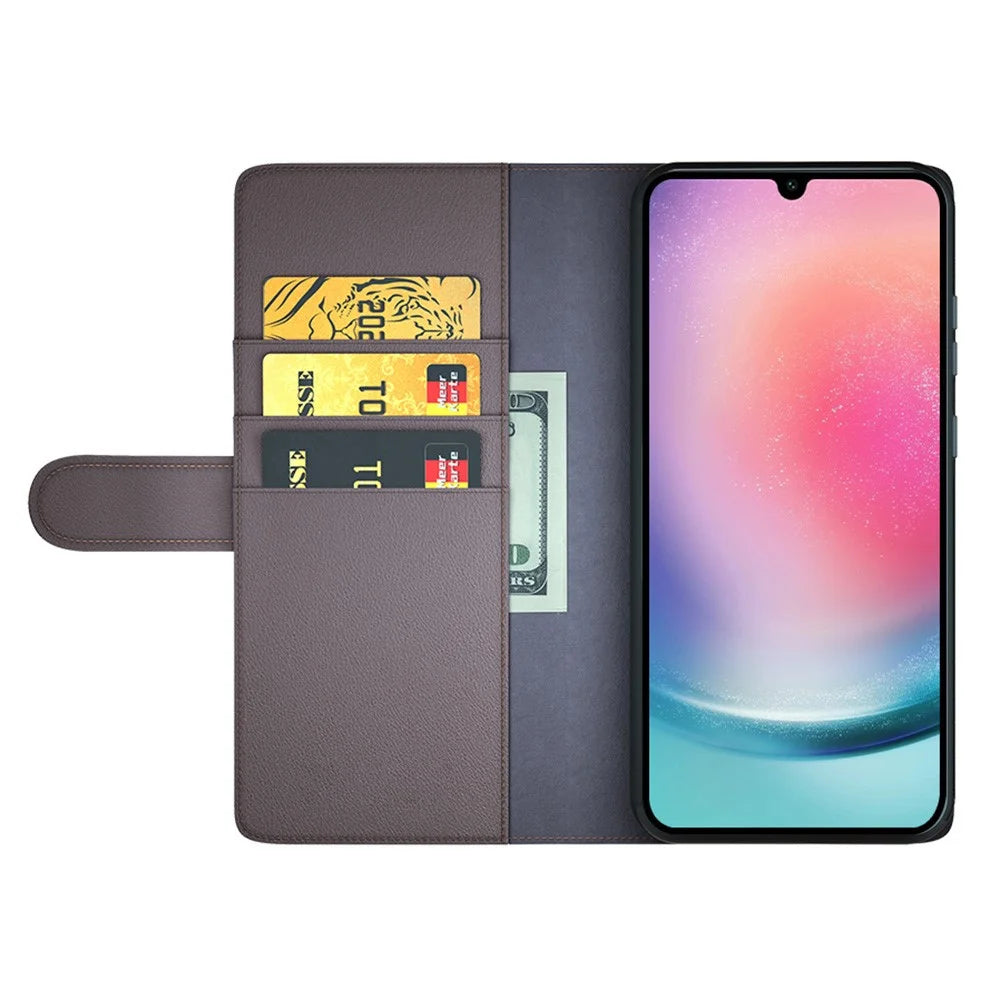For Samsung Galaxy A16 5G / A16 4G Case Genuine Split Leather Phone Cover with Wallet Stand - Brown - 2