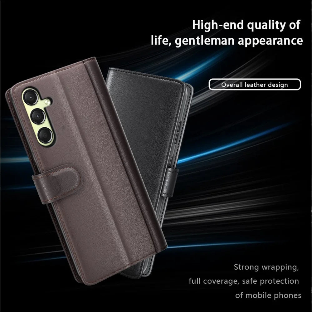 For Samsung Galaxy A16 5G / A16 4G Case Genuine Split Leather Phone Cover with Wallet Stand - Brown - 6