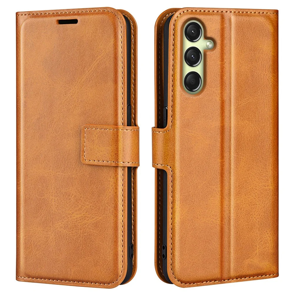 For Samsung Galaxy A16 5G / A16 4G Stand Case Anti-Scratch Calf Texture Leather Phone Cover - Yellow - 1