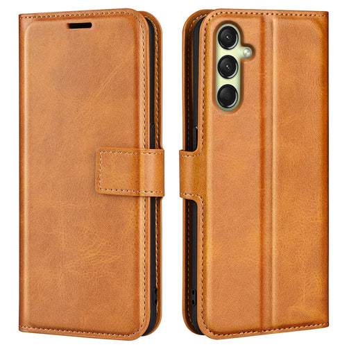 For Samsung Galaxy A16 5G / A16 4G Stand Case Anti-Scratch Calf Texture Leather Phone Cover - Yellow - 1