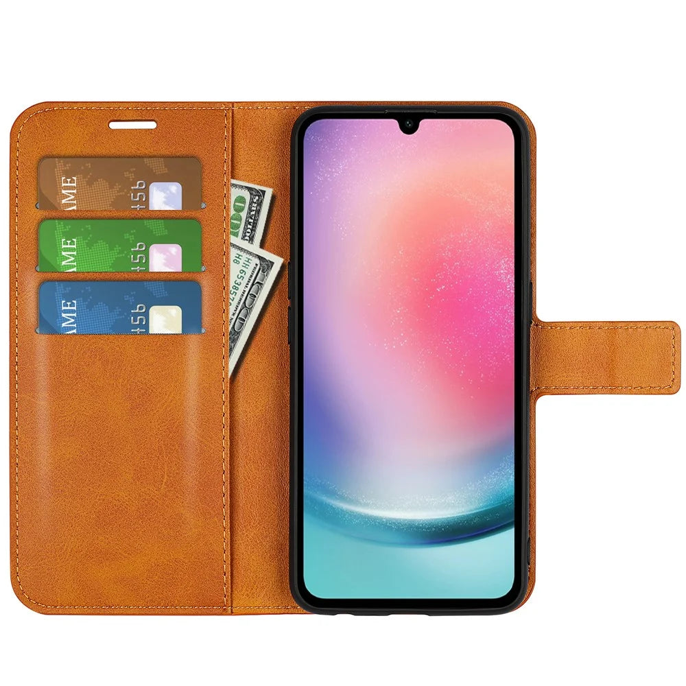 For Samsung Galaxy A16 5G / A16 4G Stand Case Anti-Scratch Calf Texture Leather Phone Cover - Yellow - 2