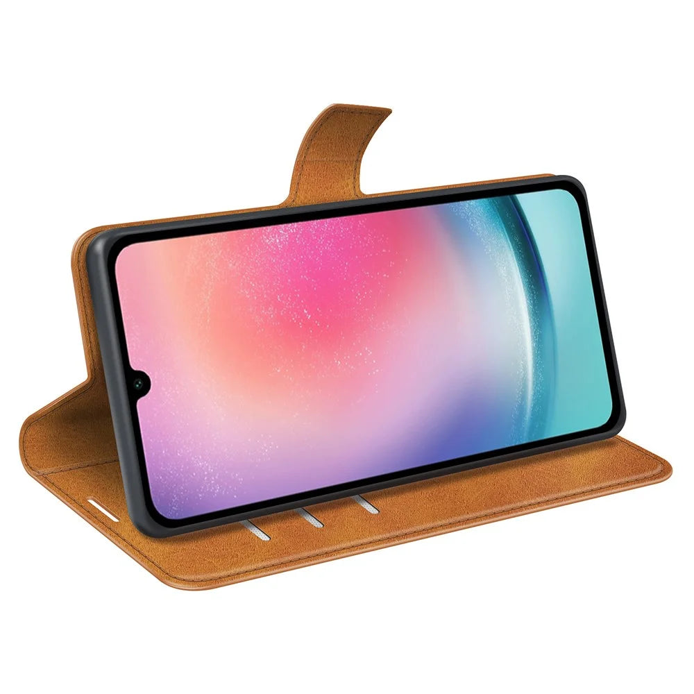 For Samsung Galaxy A16 5G / A16 4G Stand Case Anti-Scratch Calf Texture Leather Phone Cover - Yellow - 3