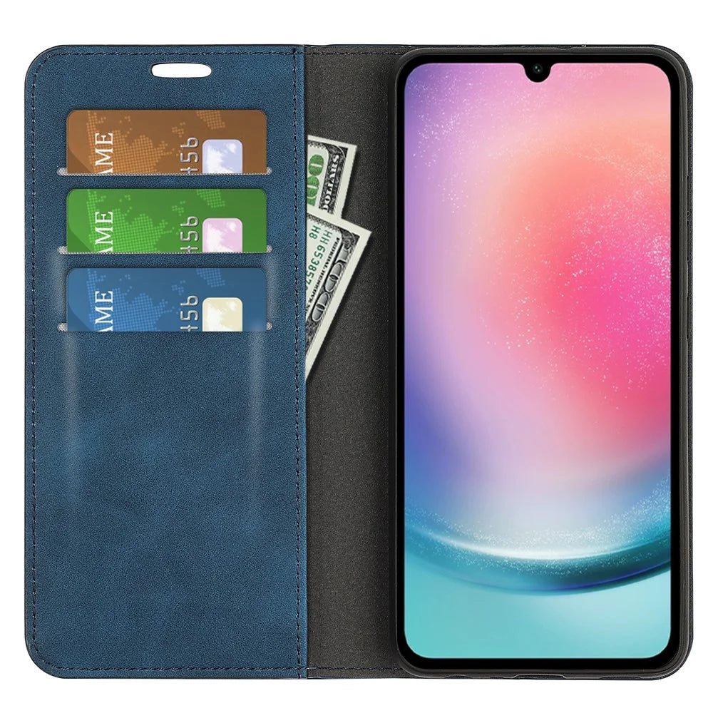 For Samsung Galaxy A16 5G / A16 4G Case Skin-Touch Leather Wallet Phone Cover - Blue - 2