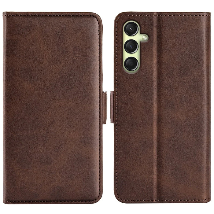 For Samsung Galaxy A16 5G / A16 4G Stand Case Calf Texture Leather Wallet Phone Cover - Brown - 1