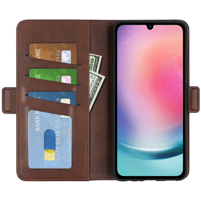 For Samsung Galaxy A16 5G / A16 4G Stand Case Calf Texture Leather Wallet Phone Cover - Brown - 2