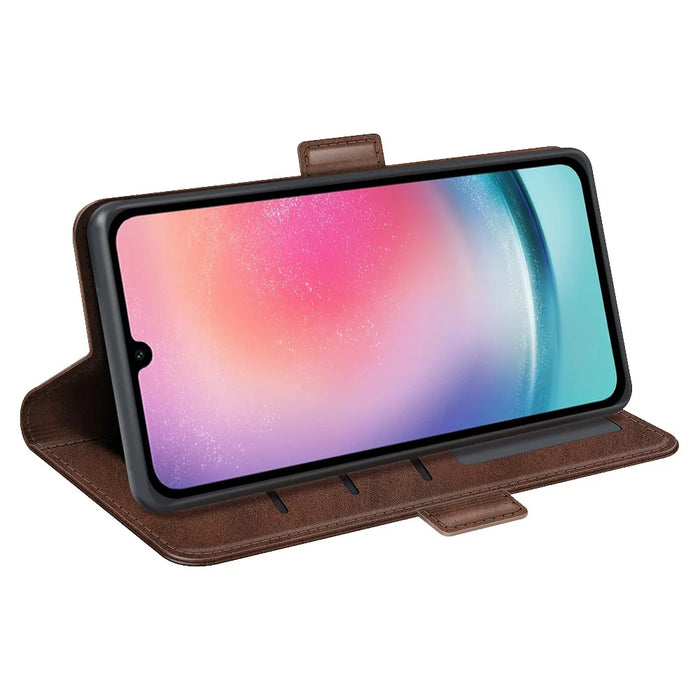 For Samsung Galaxy A16 5G / A16 4G Stand Case Calf Texture Leather Wallet Phone Cover - Brown - 3