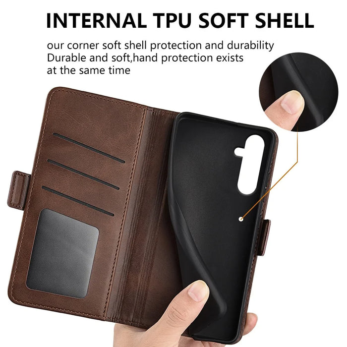 For Samsung Galaxy A16 5G / A16 4G Stand Case Calf Texture Leather Wallet Phone Cover - Brown - 6