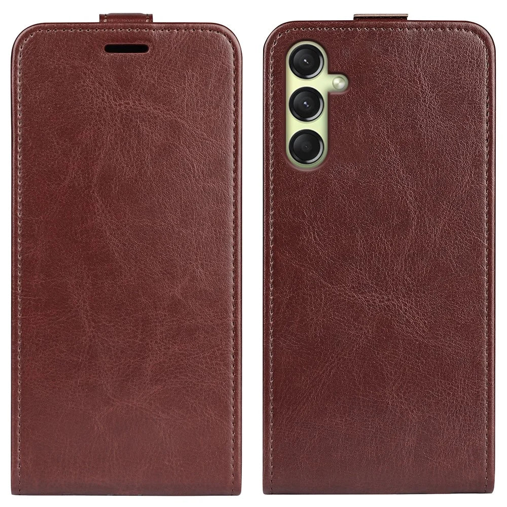 For Samsung Galaxy A16 5G / A16 4G Case with Card Slots Vertical Flip Leather Phone Cover - Brown - 1