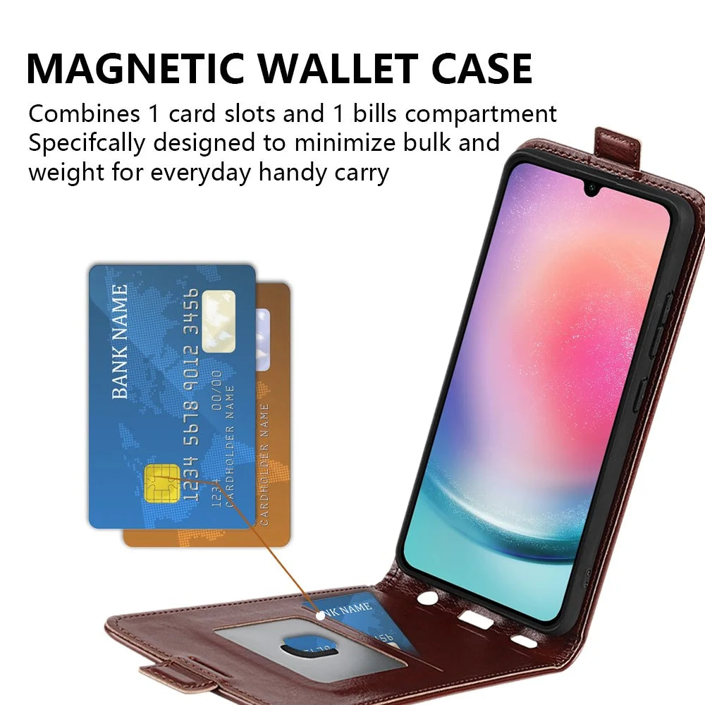 For Samsung Galaxy A16 5G / A16 4G Case with Card Slots Vertical Flip Leather Phone Cover - Brown - 4