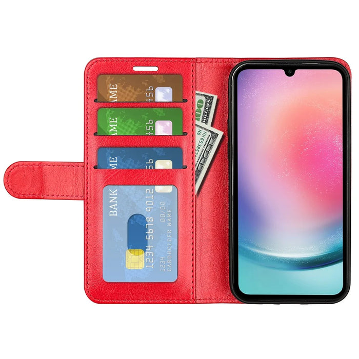 For Samsung Galaxy A16 5G / A16 4G Wallet Case Crazy Horse Texture Stand Leather Phone Cover - Red - 2