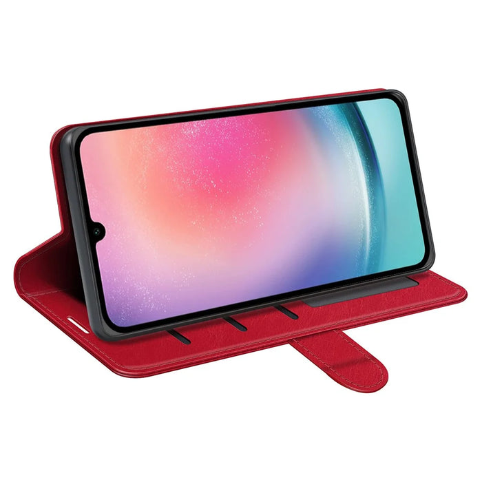 For Samsung Galaxy A16 5G / A16 4G Wallet Case Crazy Horse Texture Stand Leather Phone Cover - Red - 3