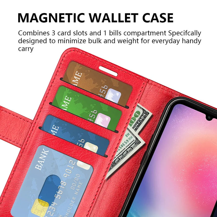 For Samsung Galaxy A16 5G / A16 4G Wallet Case Crazy Horse Texture Stand Leather Phone Cover - Red - 4