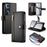 DF-011 For Realme C65 4G Case Zipper Pocket Wallet Leather Phone Cover with Straps - Black - 1