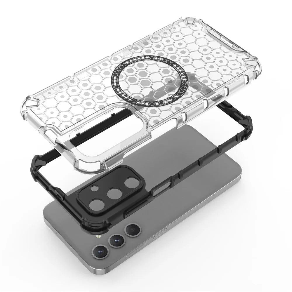 For Samsung Galaxy M35 5G Magnetic Case Honeycomb Design TPU+PC Phone Cover - Transparent - 2