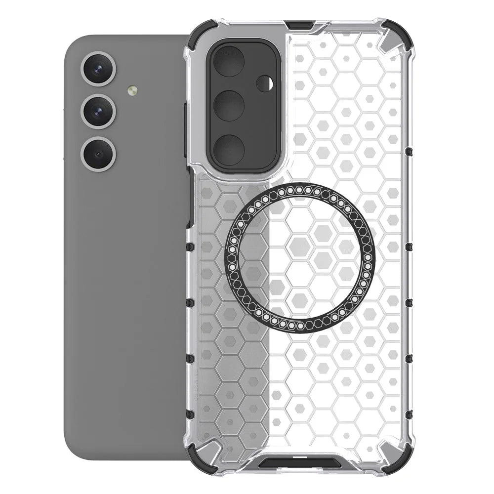 For Samsung Galaxy M35 5G Magnetic Case Honeycomb Design TPU+PC Phone Cover - Transparent - 4