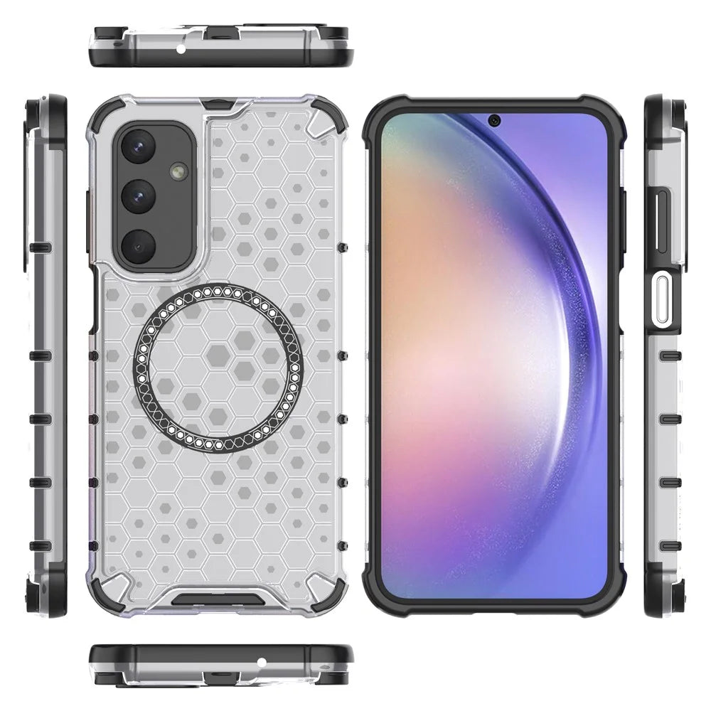 For Samsung Galaxy M35 5G Magnetic Case Honeycomb Design TPU+PC Phone Cover - Transparent - 5