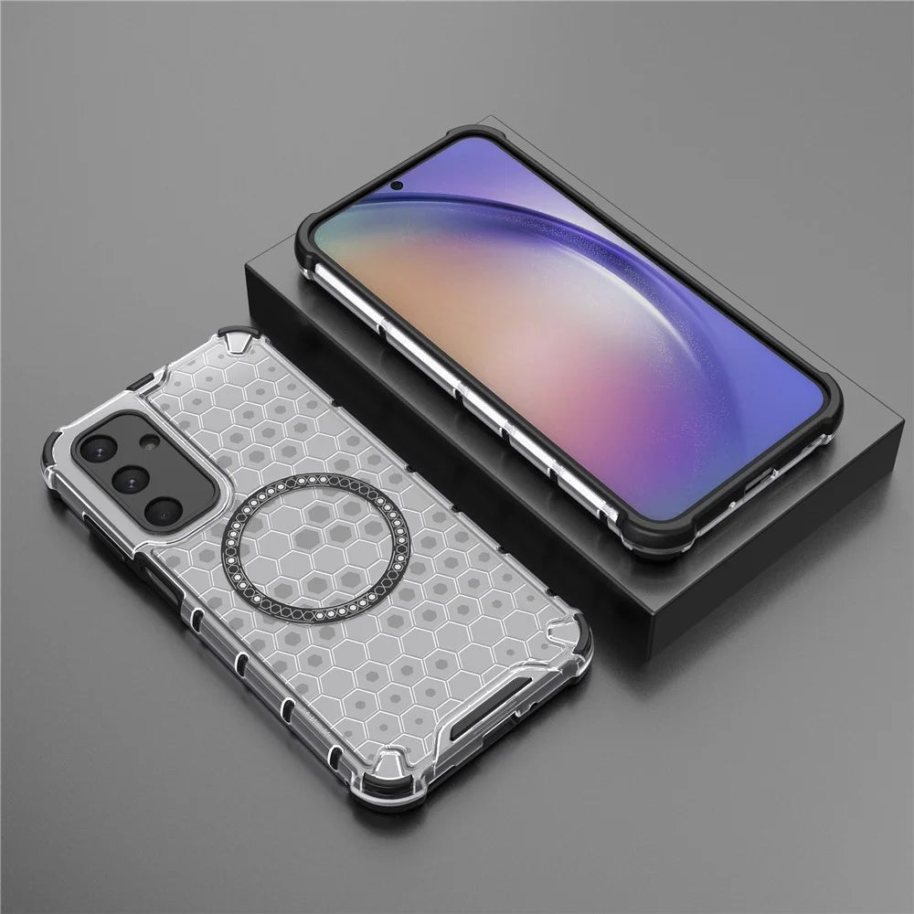 For Samsung Galaxy M35 5G Magnetic Case Honeycomb Design TPU+PC Phone Cover - Transparent - 6