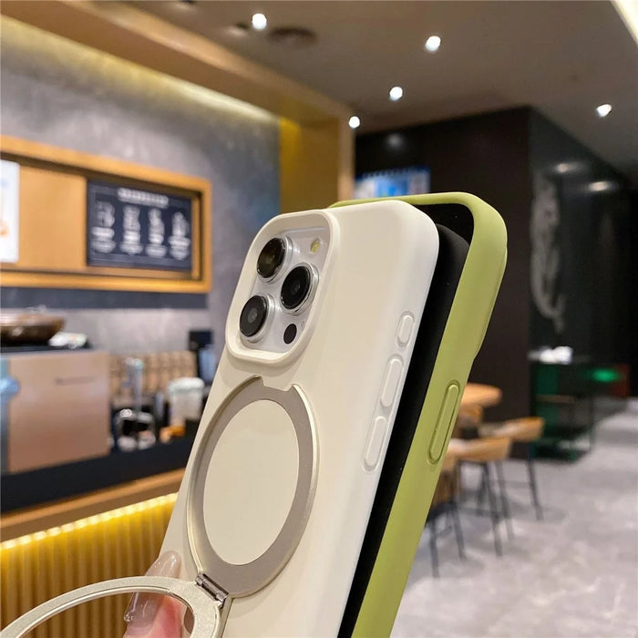For iPhone 15 Pro Max Case Compatible with MagSafe Kickstand Liquid Silicone Phone Anti-Fingerprints - Army Green - 4