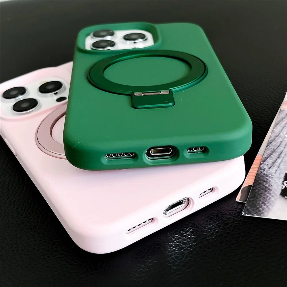 For iPhone 15 Pro Case Compatible with MagSafe Kickstand Liquid Silicone Phone Cover Anti-Fingerprints - Army Green - 3