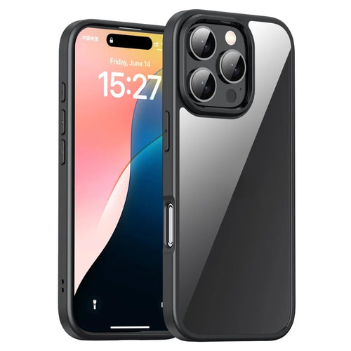IPAKY For iPhone 16 Pro Clear Phone Case TPU + PC Anti-Fingerprint Back Cover - Black - 1