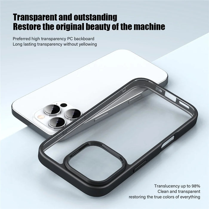 IPAKY For iPhone 16 Pro Clear Phone Case TPU + PC Anti-Fingerprint Back Cover - Black - 3