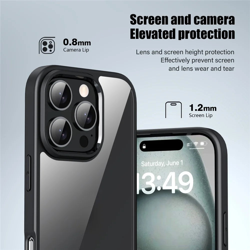 IPAKY For iPhone 16 Pro Clear Phone Case TPU + PC Anti-Fingerprint Back Cover - Black - 4