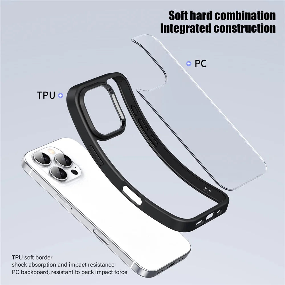IPAKY For iPhone 16 Pro Clear Phone Case TPU + PC Anti-Fingerprint Back Cover - Black - 5