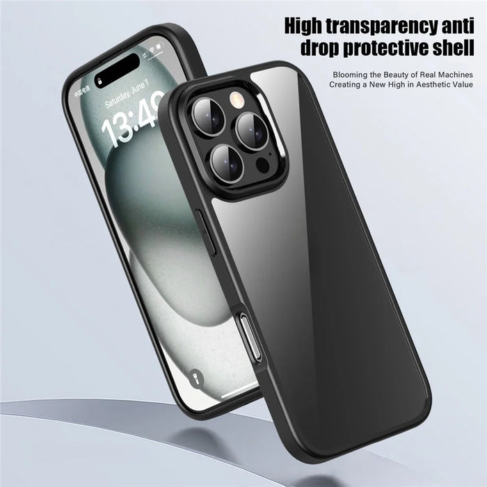 IPAKY For iPhone 16 Pro Max Clear Phone Case TPU + PC Anti-Fingerprint Back Cover - Black - 2