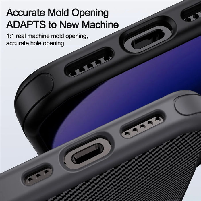 IPAKY For iPhone 16 TPU Case Carbon Fiber Texture Phone Cover Metal Lens Frame - Black - 2