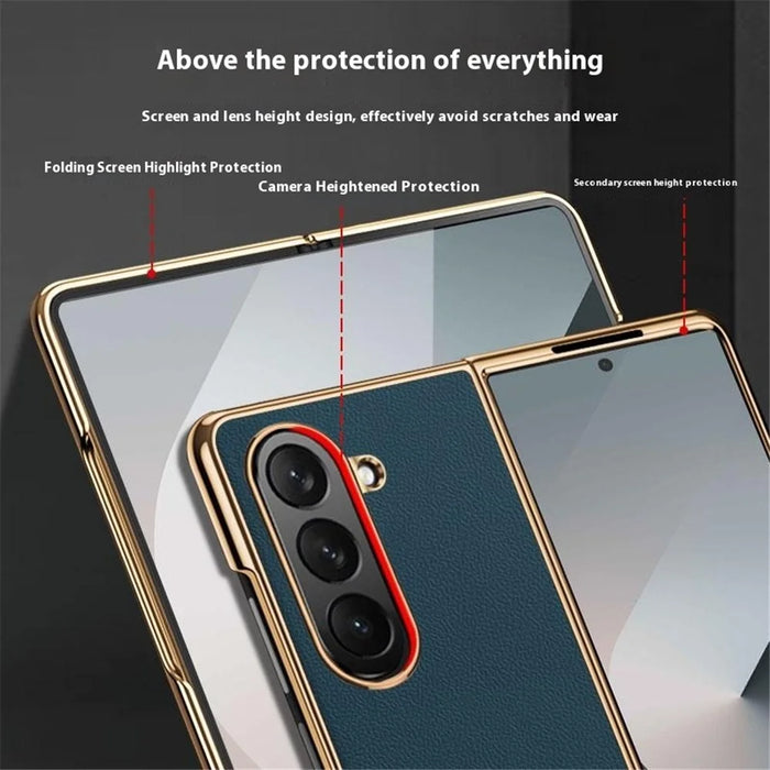 For Samsung Galaxy Z Fold6 5G Case Electroplating Frame PU Leather+PC Phone Cover - Dark Green - 2