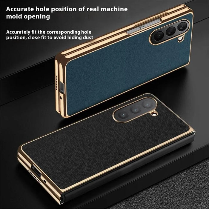 For Samsung Galaxy Z Fold6 5G Case Electroplating Frame PU Leather+PC Phone Cover - Dark Green - 3