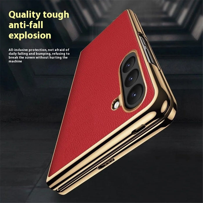 For Samsung Galaxy Z Fold6 5G Case Electroplating Frame PU Leather+PC Phone Cover - Dark Green - 4