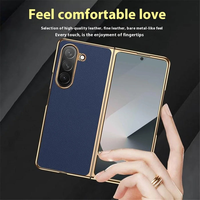 For Samsung Galaxy Z Fold6 5G Case Electroplating Frame PU Leather+PC Phone Cover - Dark Green - 5