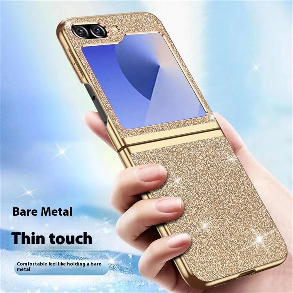 For Samsung Galaxy Z Flip7 FE 5G / Z Flip6 5G Case Leather+PC Electroplating Glitter Phone Cover - Gold - 2