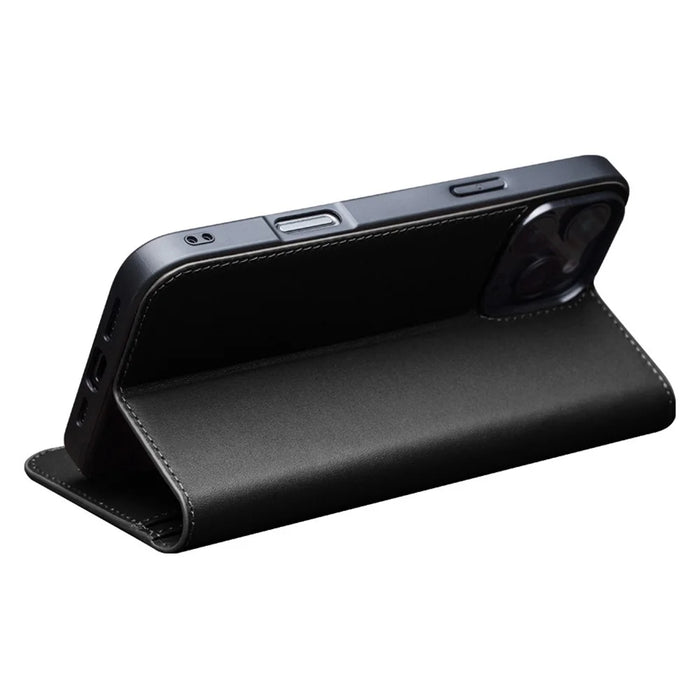 QIALINO For iPhone 16 Pro Max Wallet Case Stand Genuine Cow Leather Flip Phone Cover - Black - 2