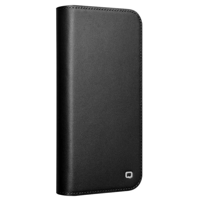 QIALINO For iPhone 16 Pro Max Wallet Case Stand Genuine Cow Leather Flip Phone Cover - Black - 5