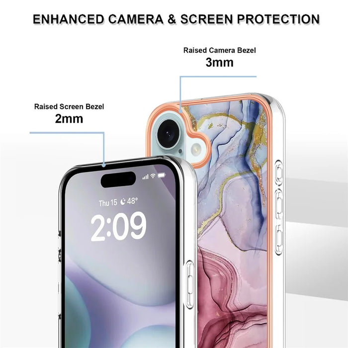 YB IMD Series-16 Style-E For iPhone 16 TPU Case Marble Pattern Electroplating Phone Cover - Rose Gold - 4
