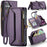 For iPhone 16 Leather Case CASEME C36 Zipper Multiple Card Slots Phone Cover with Straps - Purple - 1