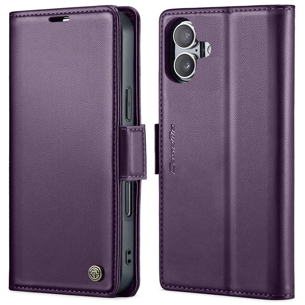 For iPhone 16 Leather Case CASEME 023 RFID Blocking 3 Card Slot Mobile Cover - Purple - 1