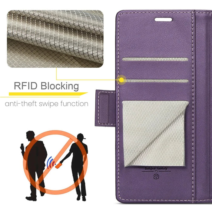 For iPhone 16 Leather Case CASEME 023 RFID Blocking 3 Card Slot Mobile Cover - Purple - 4