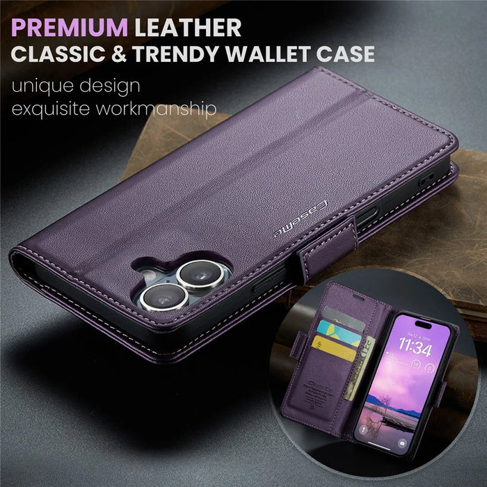For iPhone 16 Leather Case CASEME 023 RFID Blocking 3 Card Slot Mobile Cover - Purple - 5