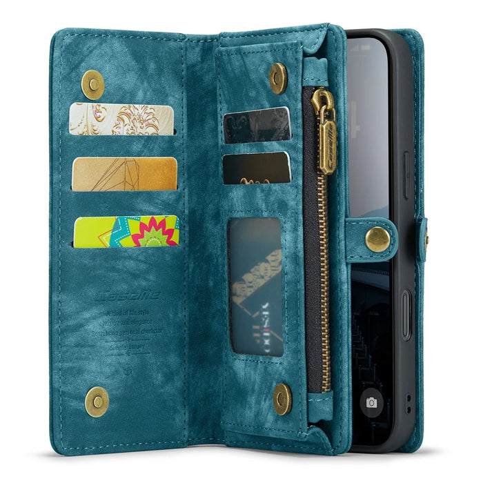 For iPhone 16 Phone Cases CASEME 008 Leather Cover with Detachable Wallet and Strap - Blue - 2