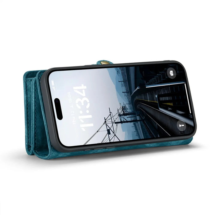 For iPhone 16 Phone Cases CASEME 008 Leather Cover with Detachable Wallet and Strap - Blue - 3