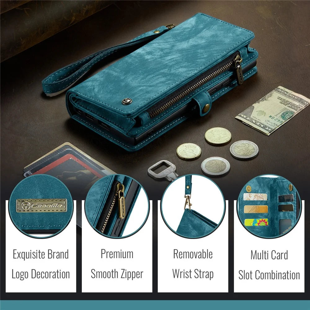 For iPhone 16 Phone Cases CASEME 008 Leather Cover with Detachable Wallet and Strap - Blue - 6