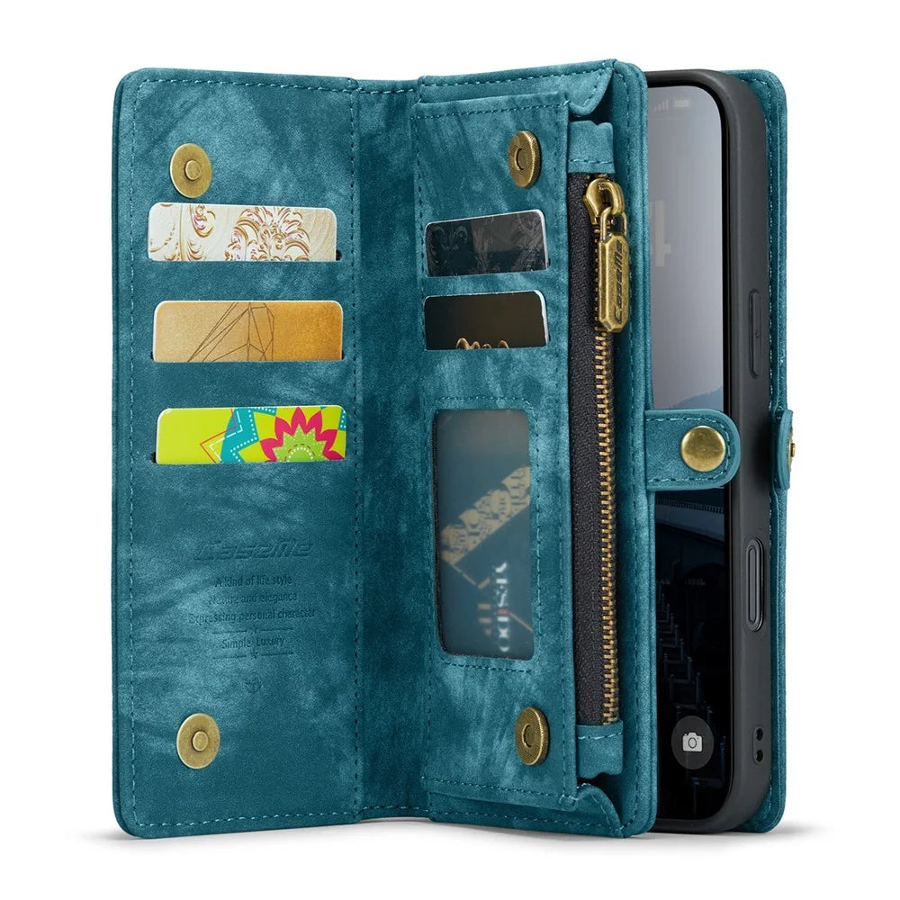 For iPhone 16 Plus Phone Cases CASEME 008 Leather Cover with Detachable Wallet and Strap - Blue - 2