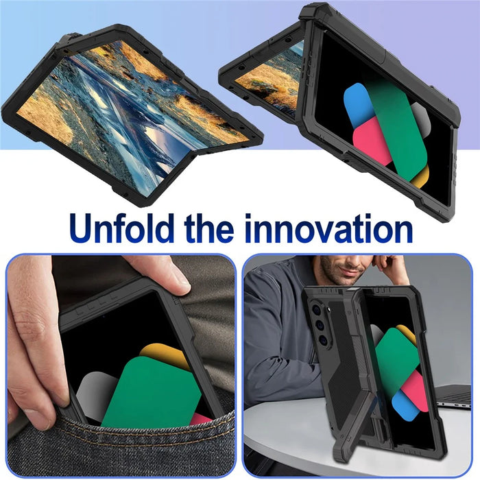 For Samsung Galaxy Z Fold6 5G Case Aluminium Alloy+Silicone Kickstand Cover with PET Screen Film - Black - 7