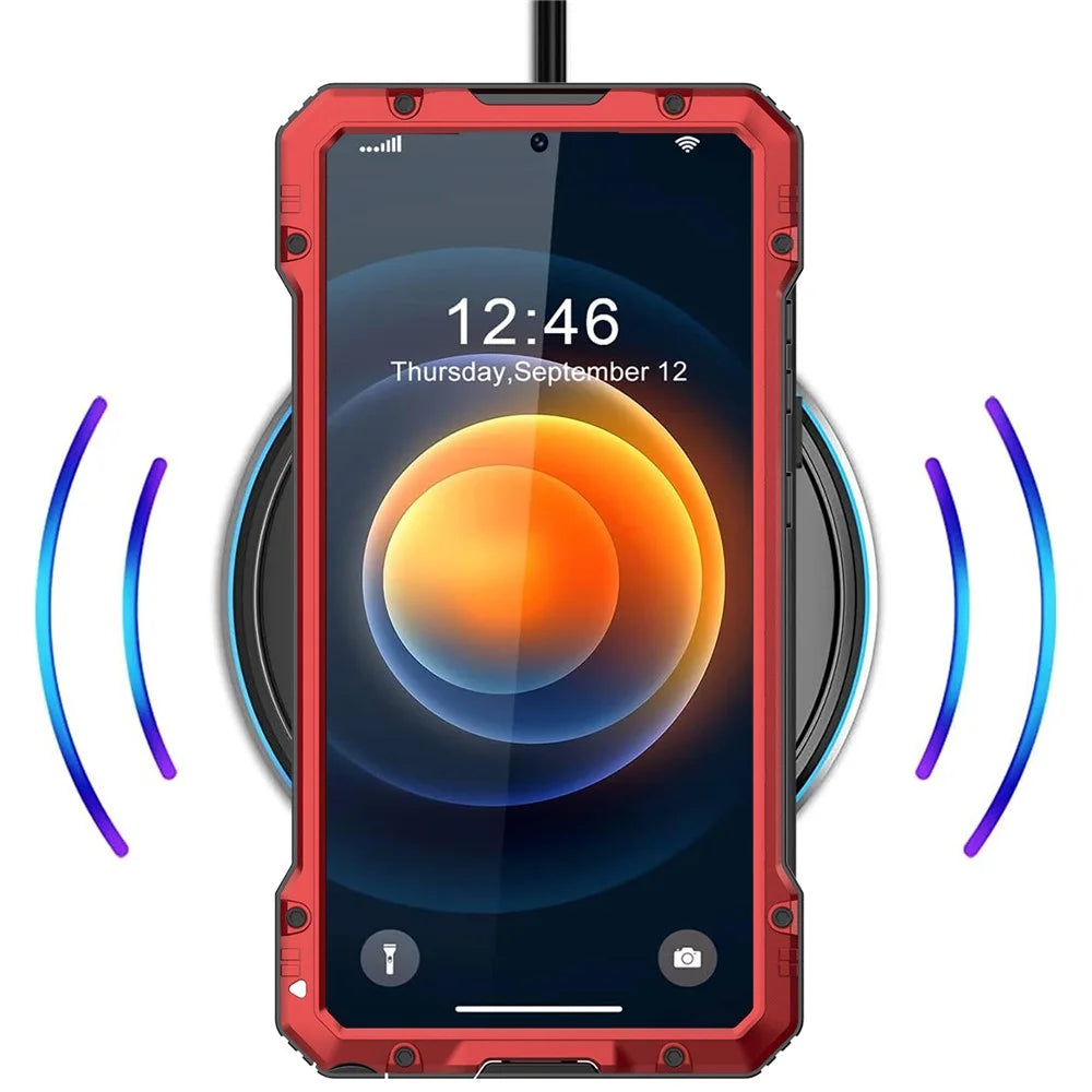 For Samsung Galaxy S24 Ultra Case Silicone+Metal Kickstand Phone Cover with PET Screen Film - Red - 3