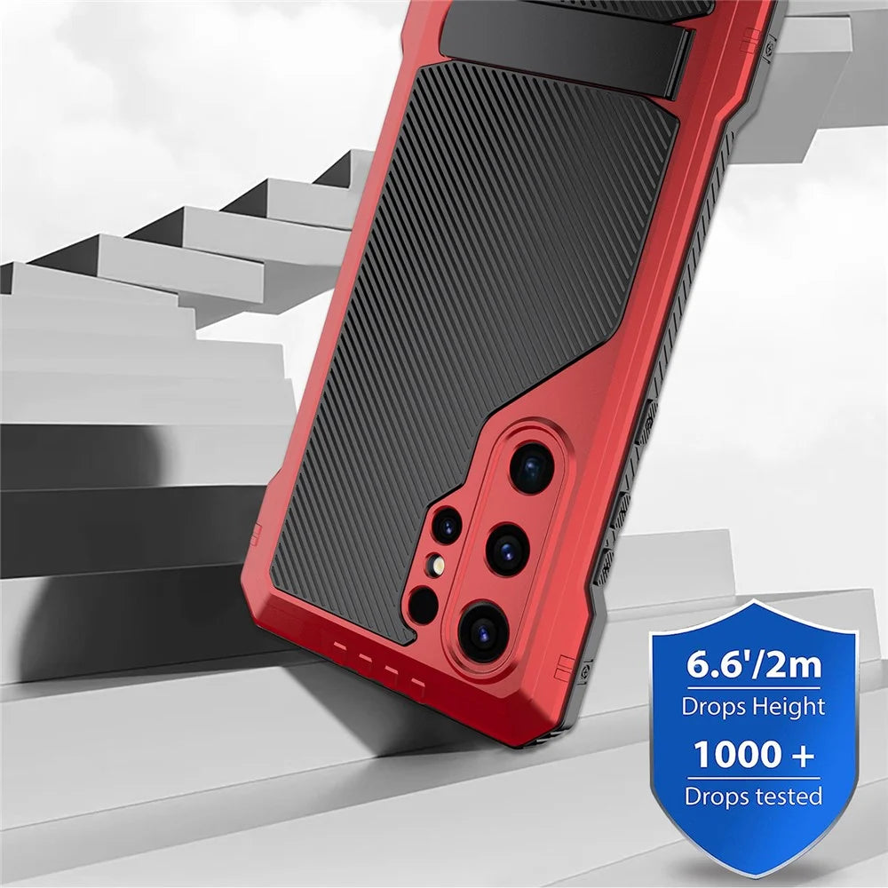 For Samsung Galaxy S24 Ultra Case Silicone+Metal Kickstand Phone Cover with PET Screen Film - Red - 4