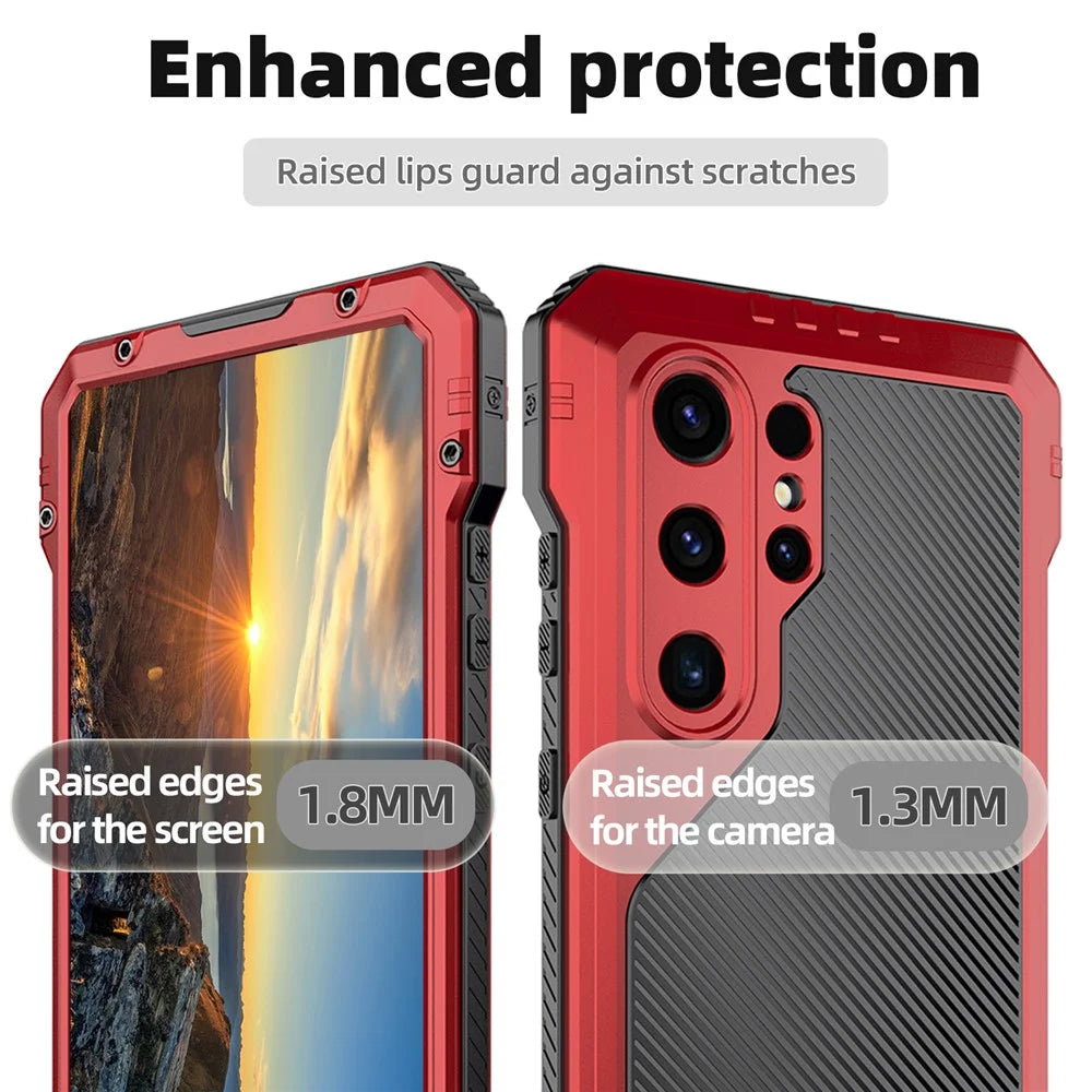 For Samsung Galaxy S24 Ultra Case Silicone+Metal Kickstand Phone Cover with PET Screen Film - Red - 5